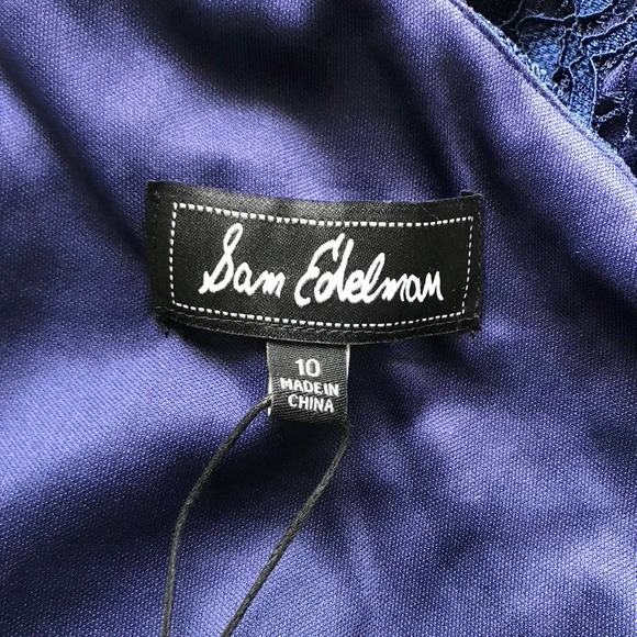 NWT Sam Edelman Womens One Shoulder Lace Ruched Dress Size 10 Navy  Bodycon - Picture 11 of 12